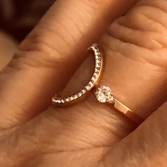 Rose Gold over Stainless steel Ring Loop of Pave CZs goes around to meet cz - Picture 3 of 8